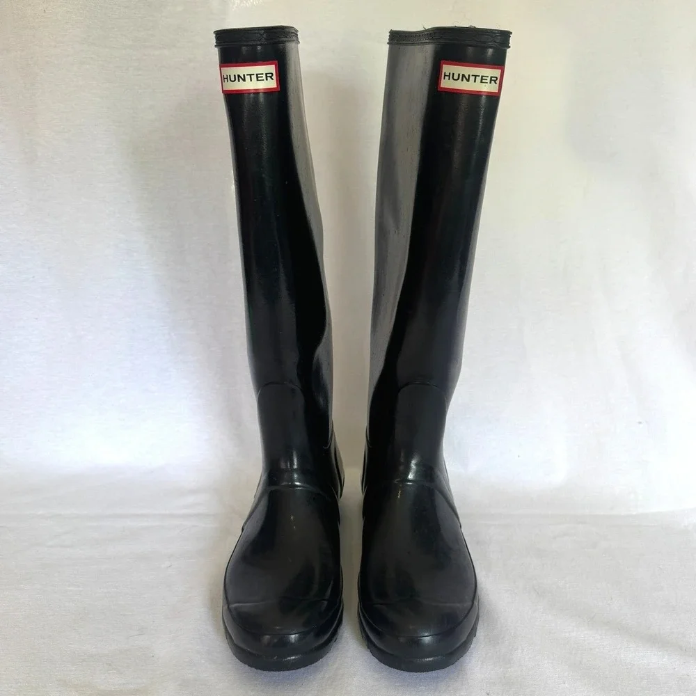 Hunter Original‎ Tall Rain Boots Size 8 Black Gloss Natural Rubber